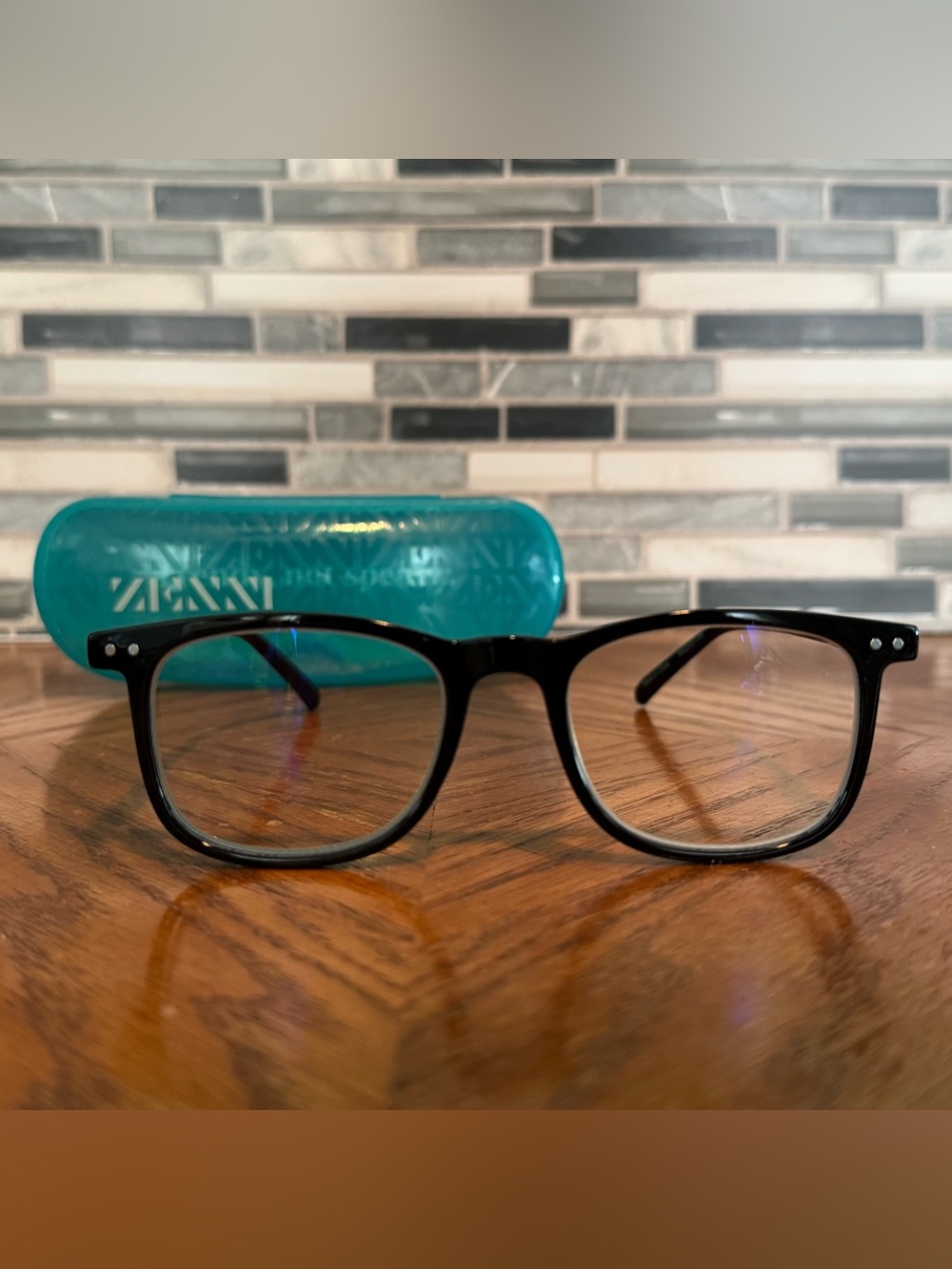 NIB Zenni Gloss Black Square Reading Glasses +1.00 Strength